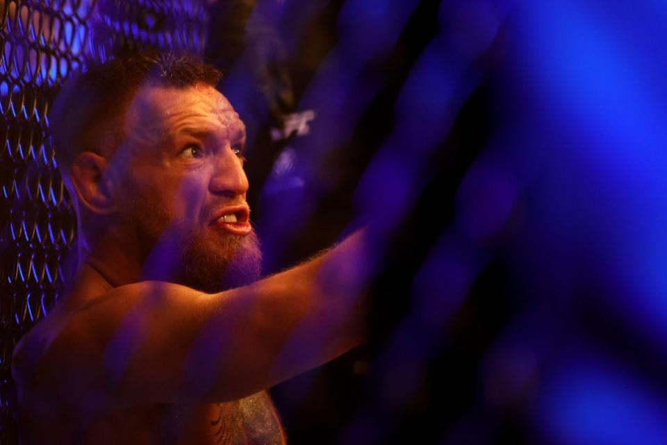 Conor McGregor suffered a broken leg in his last fight, a TKO loss to Dustin Poirier in 2021 (Getty Images)