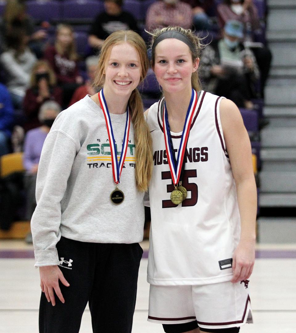Salina South's Kylie Arnold was selected as the most inspirational player and Salina Central's Aubrie Kierscht was selected as the most valuable player of the Salina Invitational Tournament Saturday, Jan. 22, 2022. 
