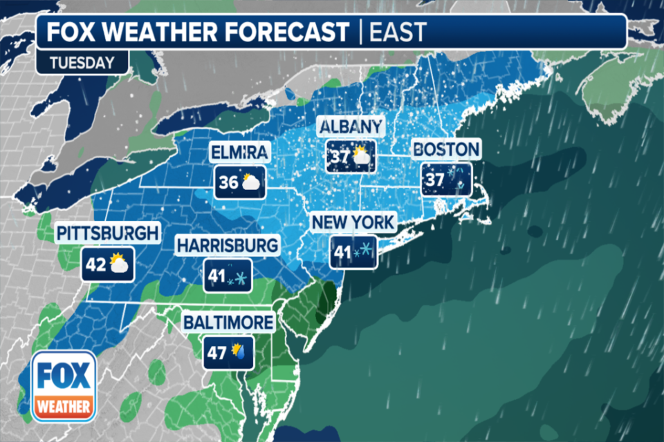 Here’s a look at Tuesday’s forecast in the East.