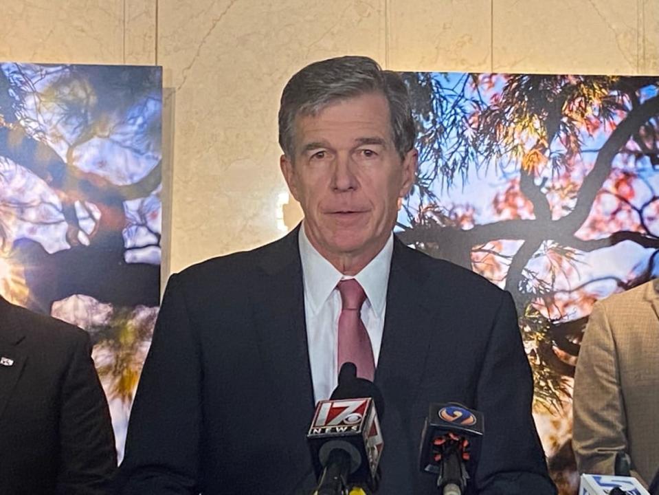 <div class="inline-image__caption"><p>North Carolina Governor Roy Cooper speaks at the press conference.</p></div> <div class="inline-image__credit">Leigh Tauss</div>