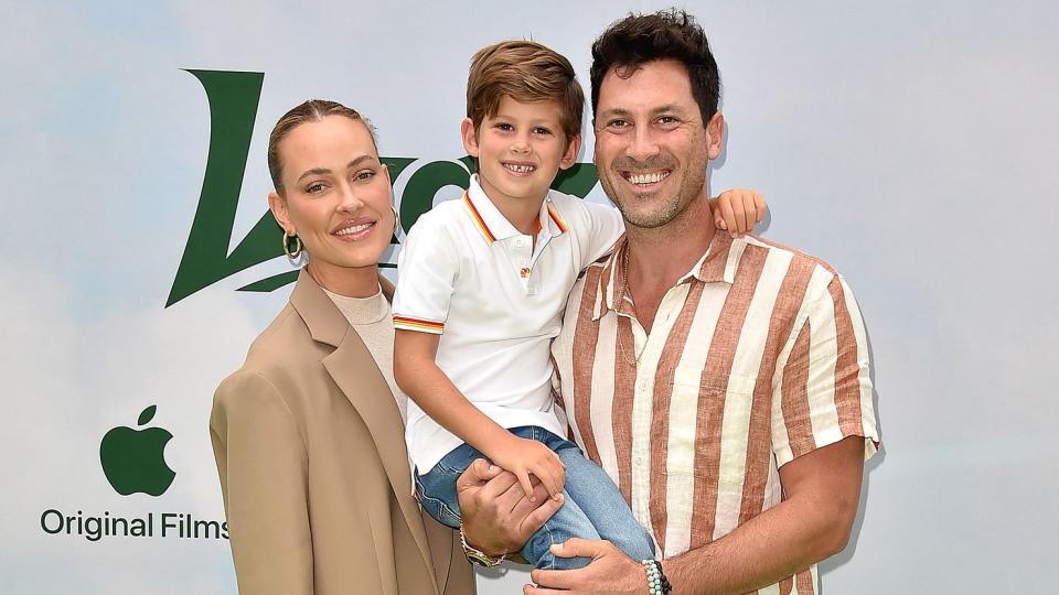 <p>Peta Murgatroyd and Maksim Chmerkovskiy bring son Shai to the global premiere of the Apple Original Film <em>Luck </em>at Regency Village Theater in Westwood, California, on July 30.</p>