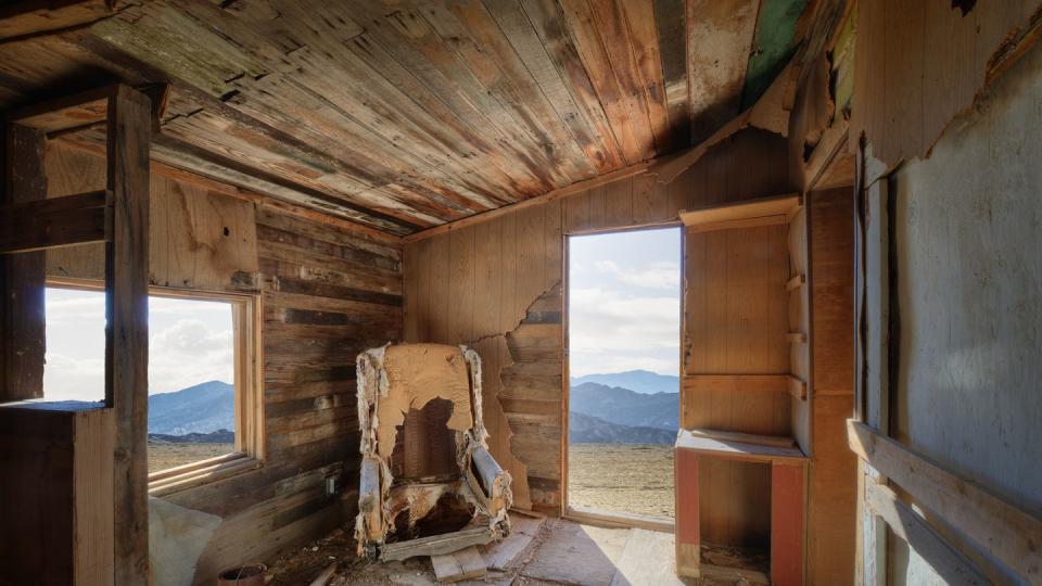 abandoned miner's cabin interior