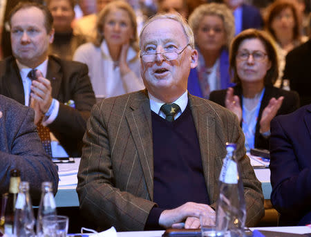 Alexander Gauland reacts during the anti-immigration party Alternative for Germany (AfD) congress in Hanover, Germany December 2, 2017. REUTERS/Fabian Bimmer