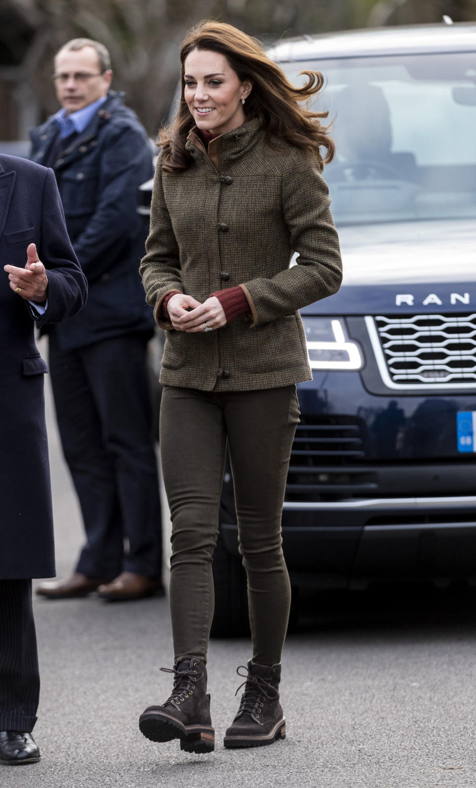 Kate donned a smart-casual outfit for the visit to the community garden – a $710 tweed sports jacket by Dubarry, skinny jeans and she ditched her usual knee-highs for a pair of $384 leather-trimmed suede ankle boots from See by Chloe. Photo: Getty Images