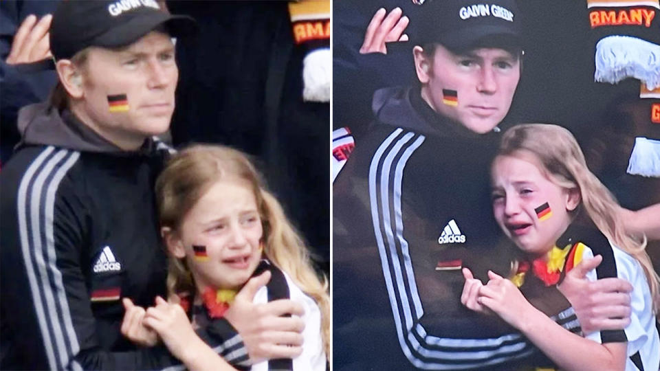 England fans, pictured here cheering the sight of a young German fan crying.