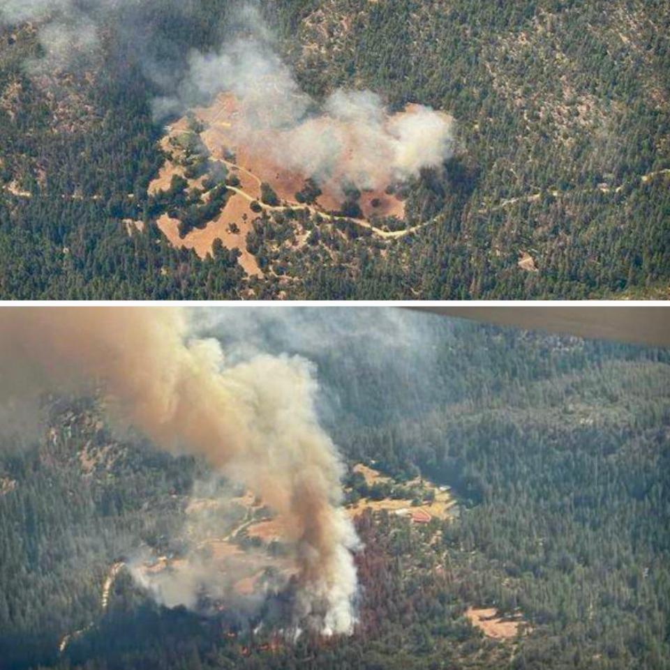 The McKinney Fire, shown late Friday afternoon, is burning in the Klamath National Forest northwest of Yreka. The blaze was four miles east of Scott Bar. Highway 96 is closed between Scott River Road and Highway 263.