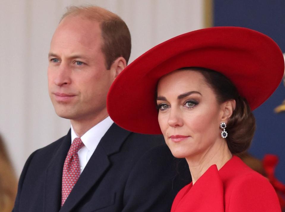 Prince William and Kate Middleton attend a ceremonial welcome for the president and first lady of the Republic of Korea at Horse Guards Parade in London on Nov. 21, 2023. AP