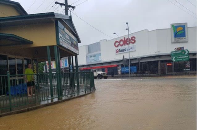 The main street of Murwillumbah is inundated. Picture: Twitter/VChristabel