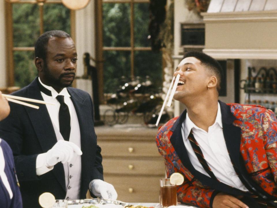 joseph marcell and will smith acting on set of the fresh prince of bel air