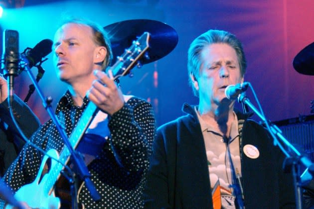 Brian Wilson (right) onstage with Probyn Gregory, a longtime member of Wilson's touring band. - Credit: Rick Diamond/WireImage