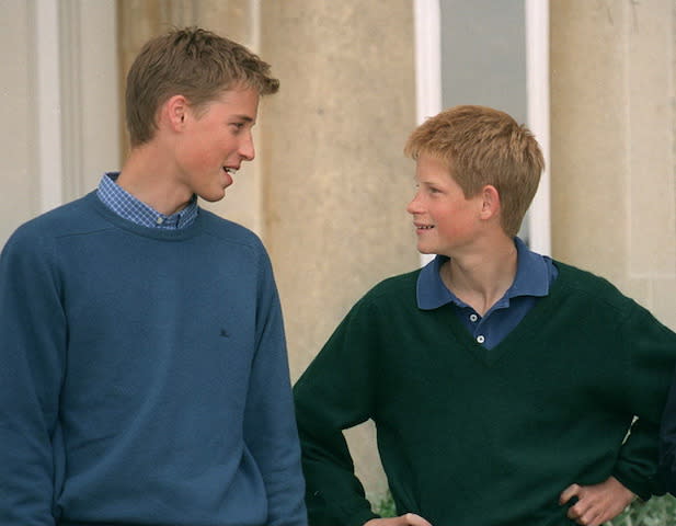 <p>Prince William And Prince Harry photographed chatting at Highgrove, Gloucestershire on July 26, 1999. <em>[Photo: Getty]</em> </p>
