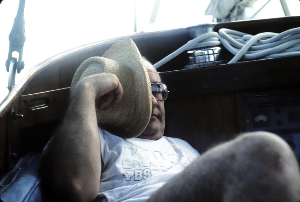 This photo provided by Matthew Asner shows his father, Ed, on a family trip to the Virgin Islands in 1979. (Matthew Asner via AP)