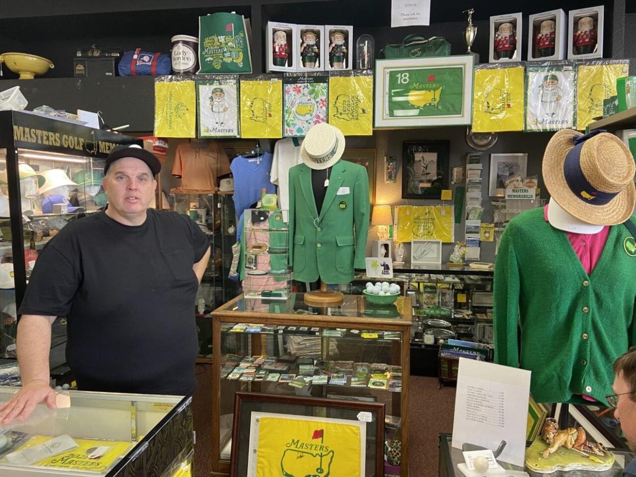 CJ Reading sells Masters memorabilia at an antique shop down the street from Augusta National.