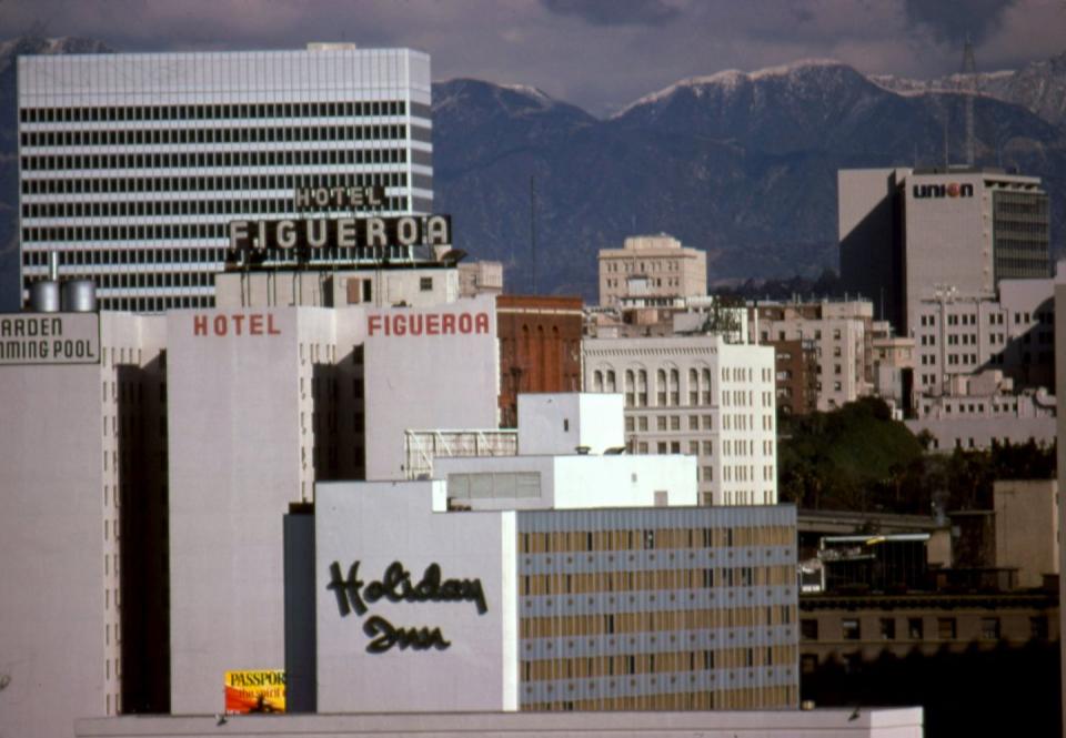 <p>A view of Hollywood's skyline shows some of the major hotels at the time. <br></p>