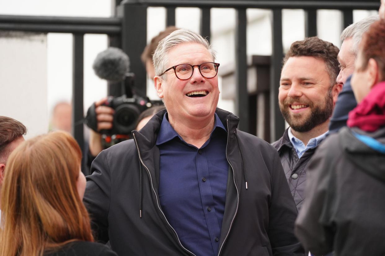 Labour leader Sir Keir Starmer celebrating at Blackpool Cricket Club after Chris Webb was declared winner in the Blackpool South by-election. The by-election was triggered after the resignation of Scott Benton. Picture date: Friday May 3, 2024.