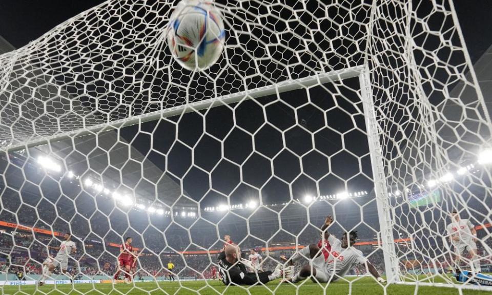 Switzerland’s Breel Embolo scores his side’s second goal.