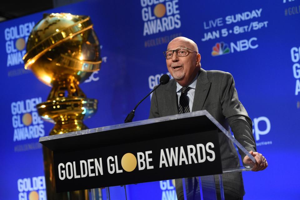 Lorenzo Soria speaks at the nominations for the 77th annual Golden Globe Awards on Dec. 9, 2019, in Beverly Hills, Calif.