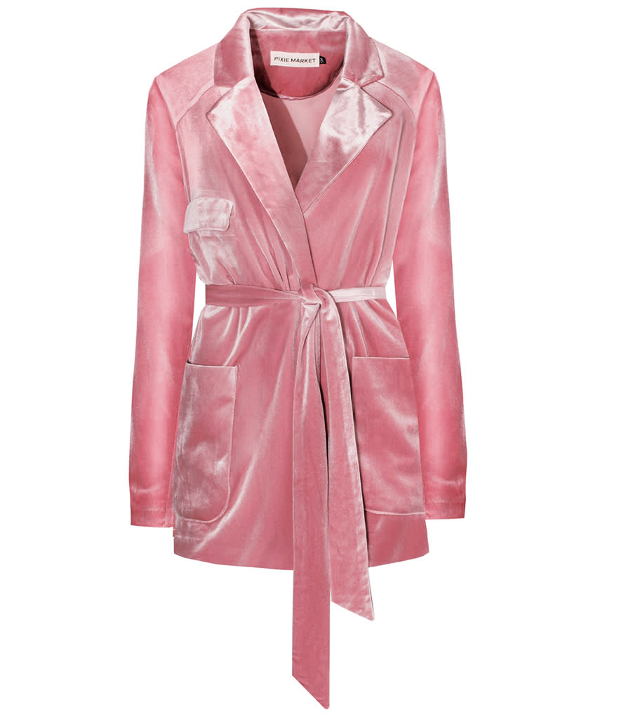 Pixie Market Pink Velvet Robe Blazer