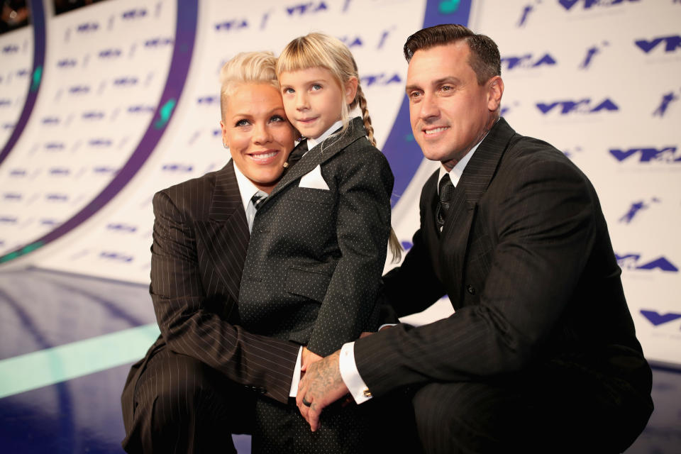 Pink and her husband, Carey Hart, attended the VMAs with their daughter, Willow. (Photo: Christopher Polk via Getty Images)