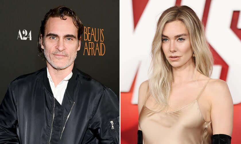 A collage showing actors Joaquin Phoenix and Vanessa Kirby