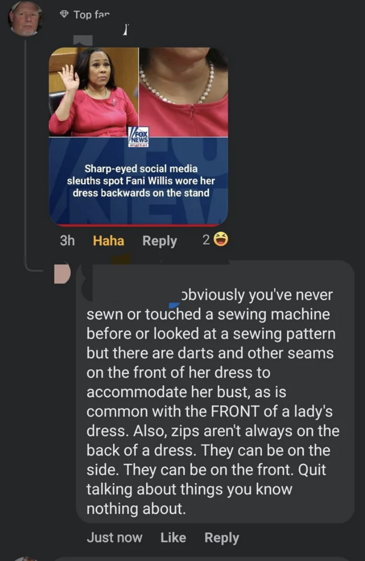 "Also, zips aren't always on the back of a dress."