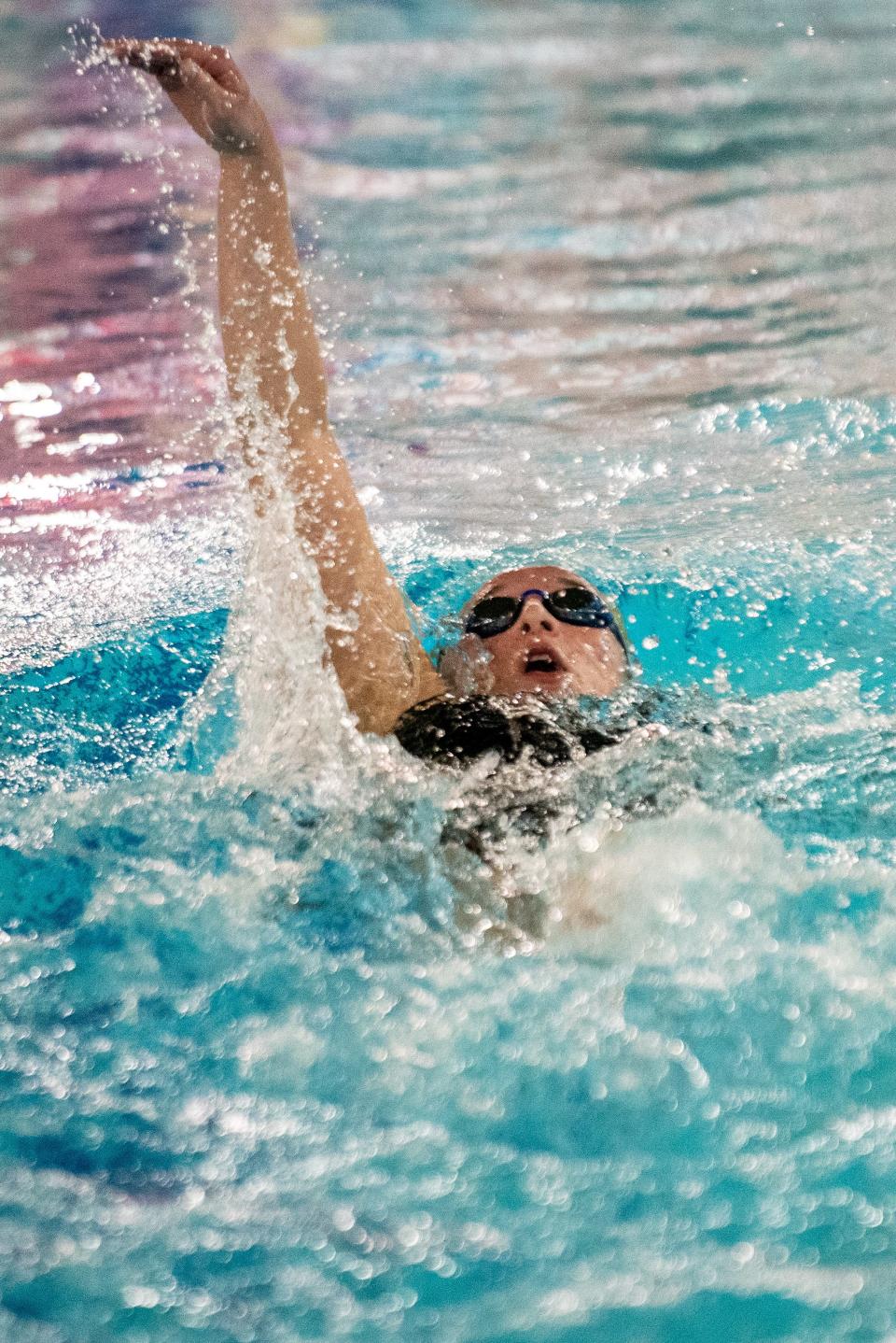 Morris Knolls competes against Northern Highlands in the North 1, Group B final at Passaic Tech on Friday Feb. 18, 2022. Sophia Yousuf from Morris Knolls comets in the 200-yard individual medley. 