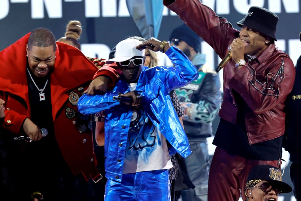 Busta Rhymes, Flavor Flav, and LL Cool J perform at the 2023 Grammys (photo: Kevin Winter / Getty Images for The Recording Academy)