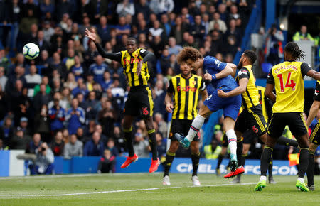 Soccer Football - Premier League - Chelsea v Watford - Stamford Bridge, London, Britain - May 5, 2019 Chelsea's David Luiz scores their second goal Action Images via Reuters/Matthew Childs