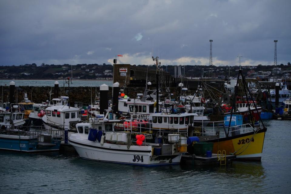 Fishing boats remain in the harbour at St Helier, Jersey (Ben Birchall/PA) (PA Wire)