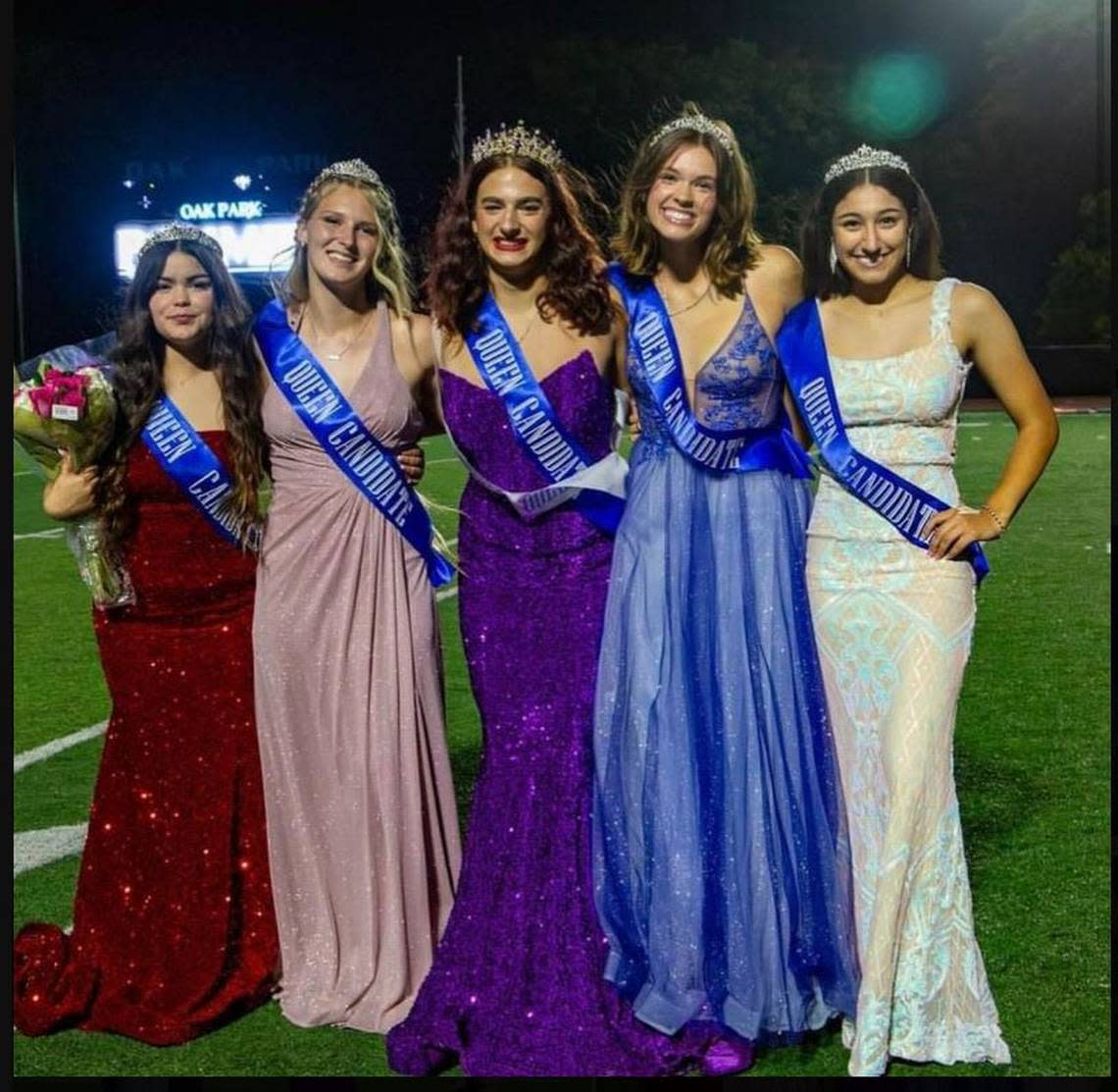 Oak Park High School senior Tristan Young, center, was crowned homecoming queen on Sept. 15, standing alongside other candidates.