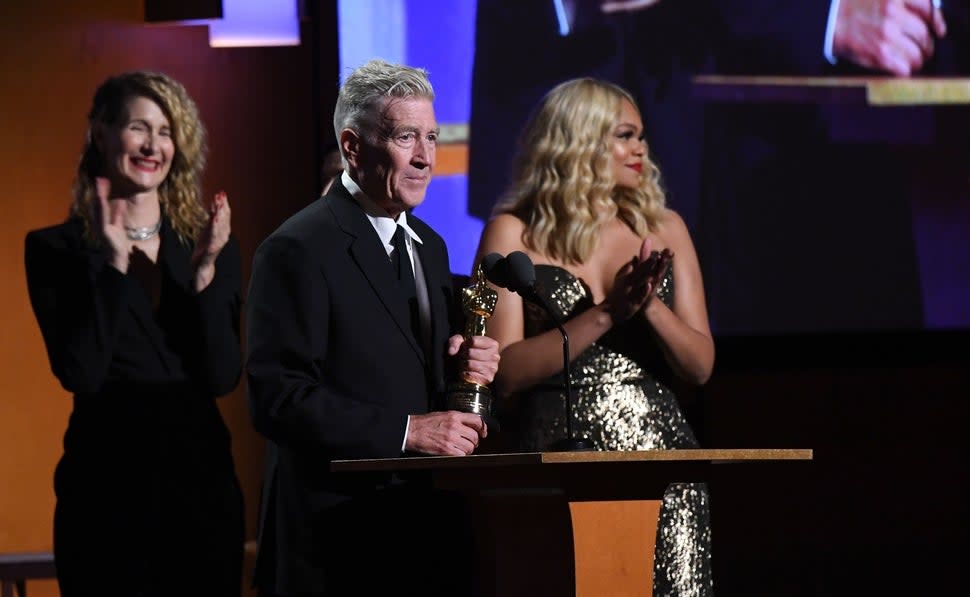 Director David Lynch accepts his Honorary Award onstage at the 11th Annual Governors Awards gala hosted by the Academy of Motion Picture Arts and Sciences at the Dolby Theater in Hollywood on October 27, 2019.