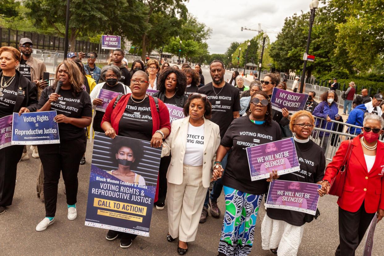 <span>Nearly 57% of Black women in the US between the ages of 15 and 49 live in states with abortion bans or restrictions.</span><span>Photograph: NurPhoto SRL/Alamy</span>