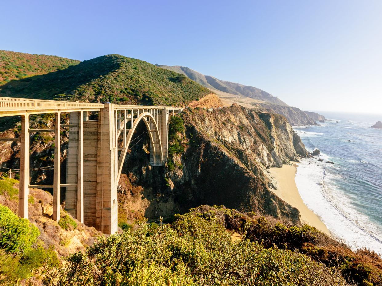 Bixby Creek Bridge and Californian coast on a sunny day, California