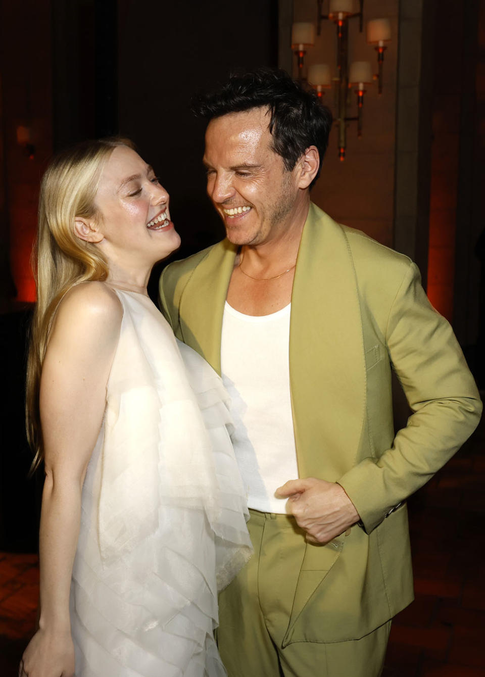 Dakota Fanning and Andrew Scott attend the Los Angeles Premiere of Netflix's "Ripley" after party at The Hollywood Roosevelt on April 03, 2024 in Los Angeles, California.