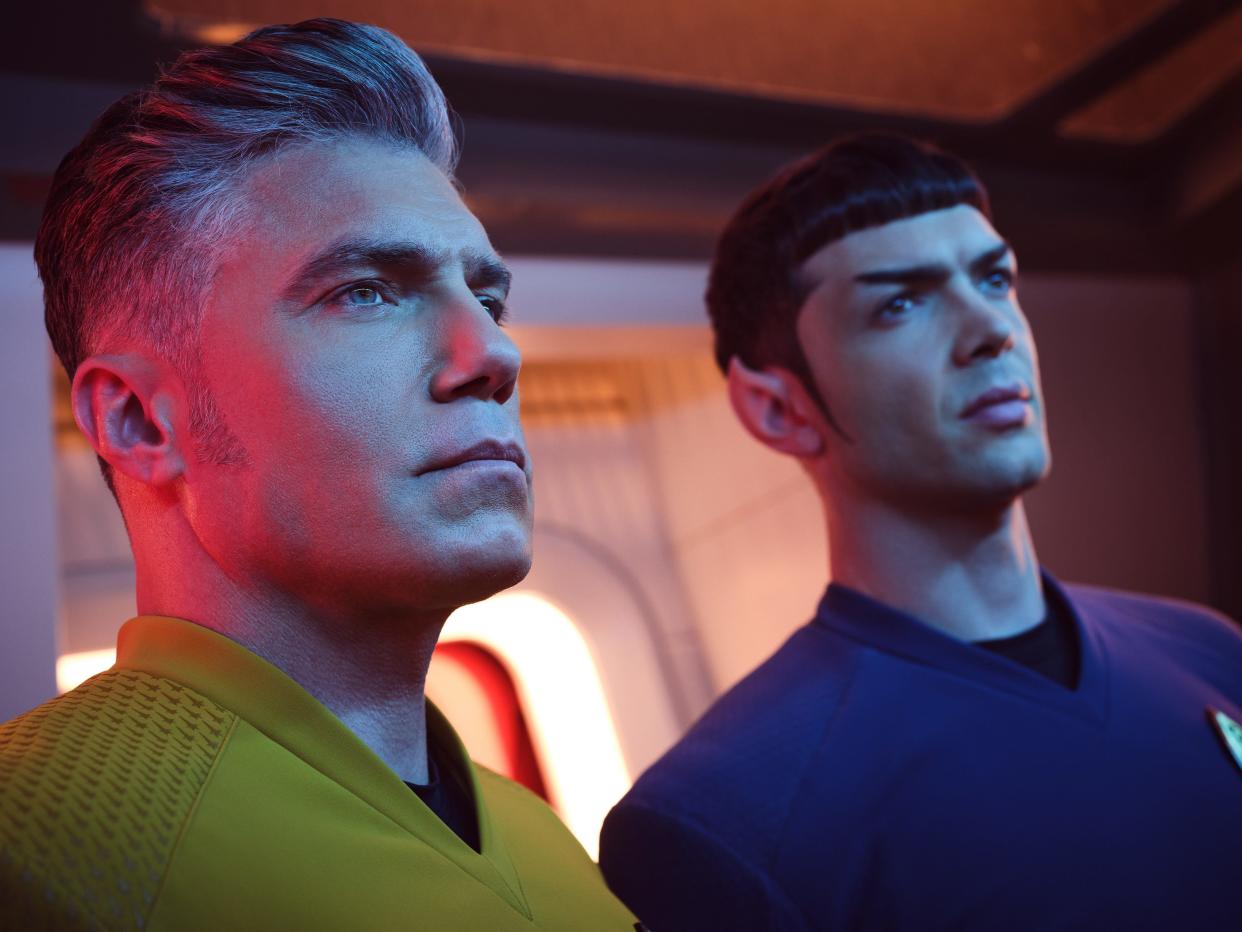 Anson Mount, left, stars as Capt. Christopher Pike and Ethan Peck is Mr. Spock in "Star Trek: Strange New Worlds."