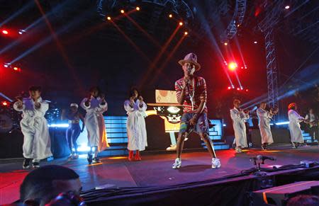 Pharrell Williams performs at the Coachella Valley Music and Arts Festival in Indio