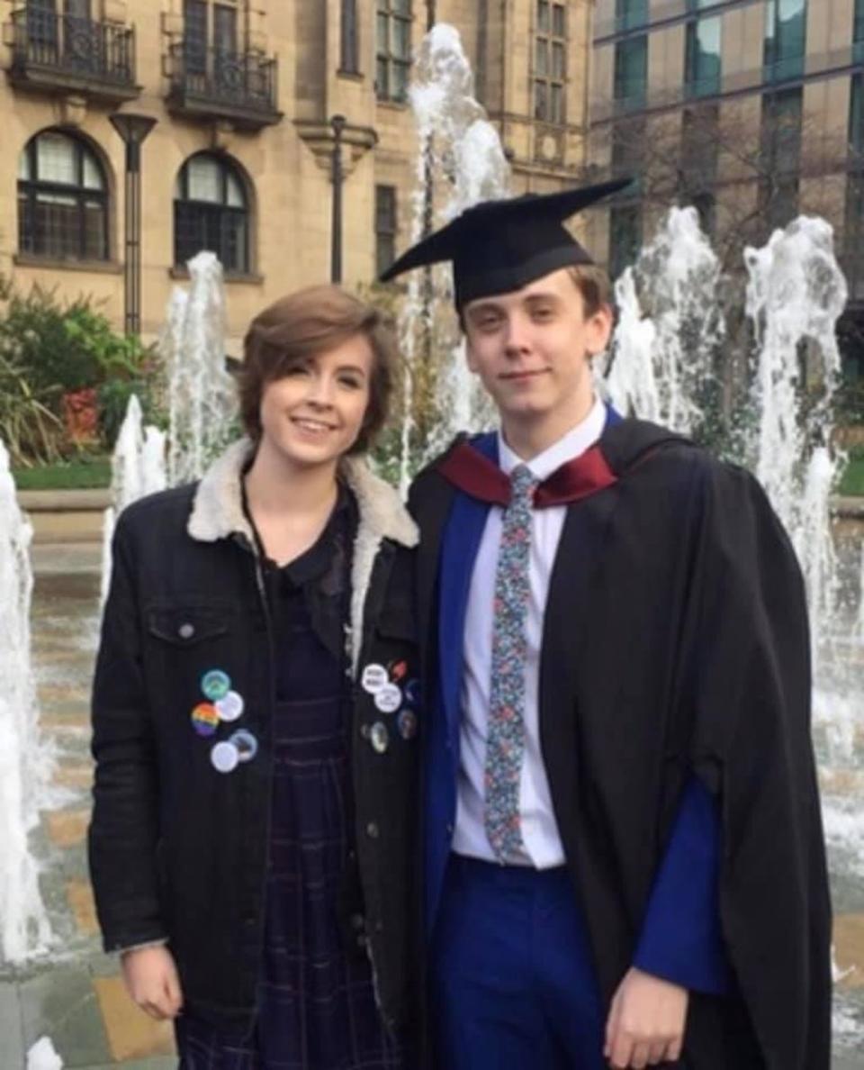 Jacob Billington, pictured with his younger sister Abbie on his graduation from Sheffield Hallam University, died in a knife attack (Family/PA) (PA Media)