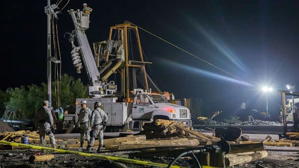 PHOTO: Mexican soldiers work at the coal mine where 10 miners were trapped after a collapse, in the Agujita area, Sabinas municipality, Coahuila state, Mexico, Aug. 5, 2022. (Julio Cesar Aguilar/AFP via Getty Images)