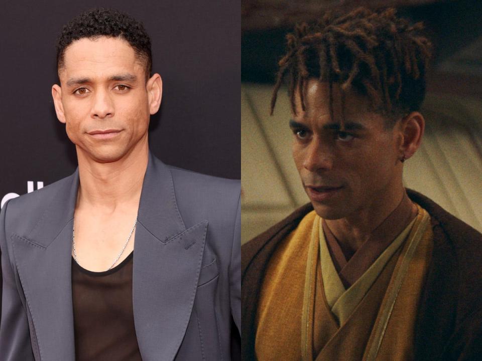 Charlie Barnett at the Los Angeles premiere of "Star Wars: The Acolyte," and as Yord Fandar in the series.