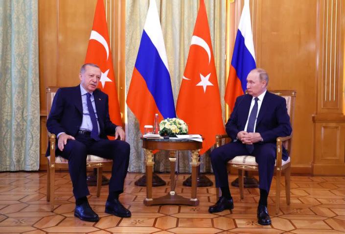 FILE PHOTO: Russian President Putin meets with Turkish President Erdogan in Sochi