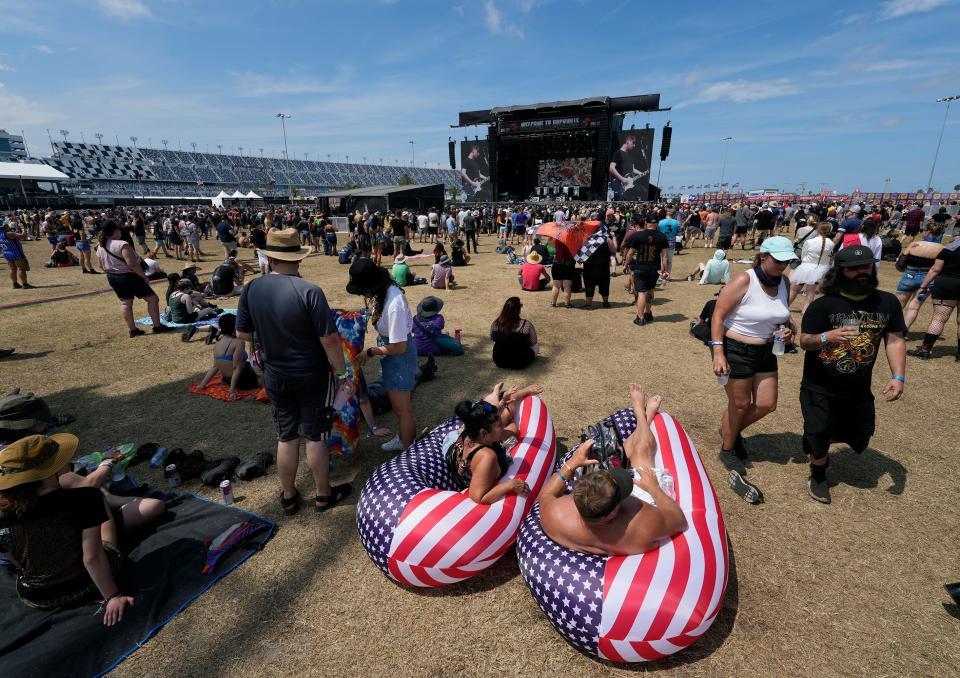 Fans settle in on closing day of the 2023 Welcome to Rockville music festival at Daytona International Speedway.