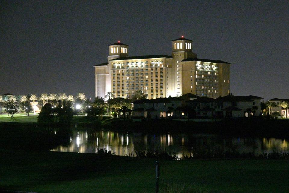 The Ritz-Carlton Orlando, Grande Lakes resort hotel, right, is viewed where actor and comedian Bob Saget was found dead, Sunday, Jan. 9, 2022, in Orlando, Fla. (AP)