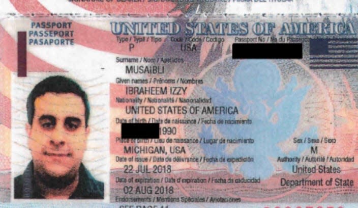 Ibraheem Izzy Musaibli, 32, of Dearborn, was found guilty on Jan. 30, 2023, by a jury of supporting and training with ISIS from 2015 to 2018. He is pictured here in his passport issued in 2018, filed in U.S. District Court in 2021.
