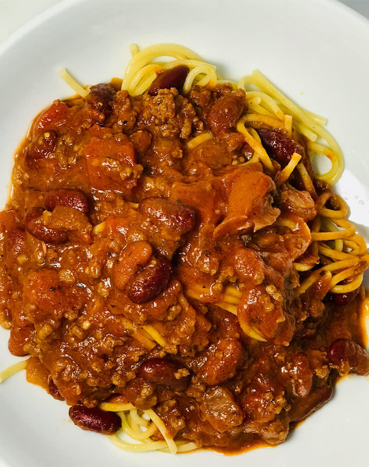 Cincinnati chili with noodles.