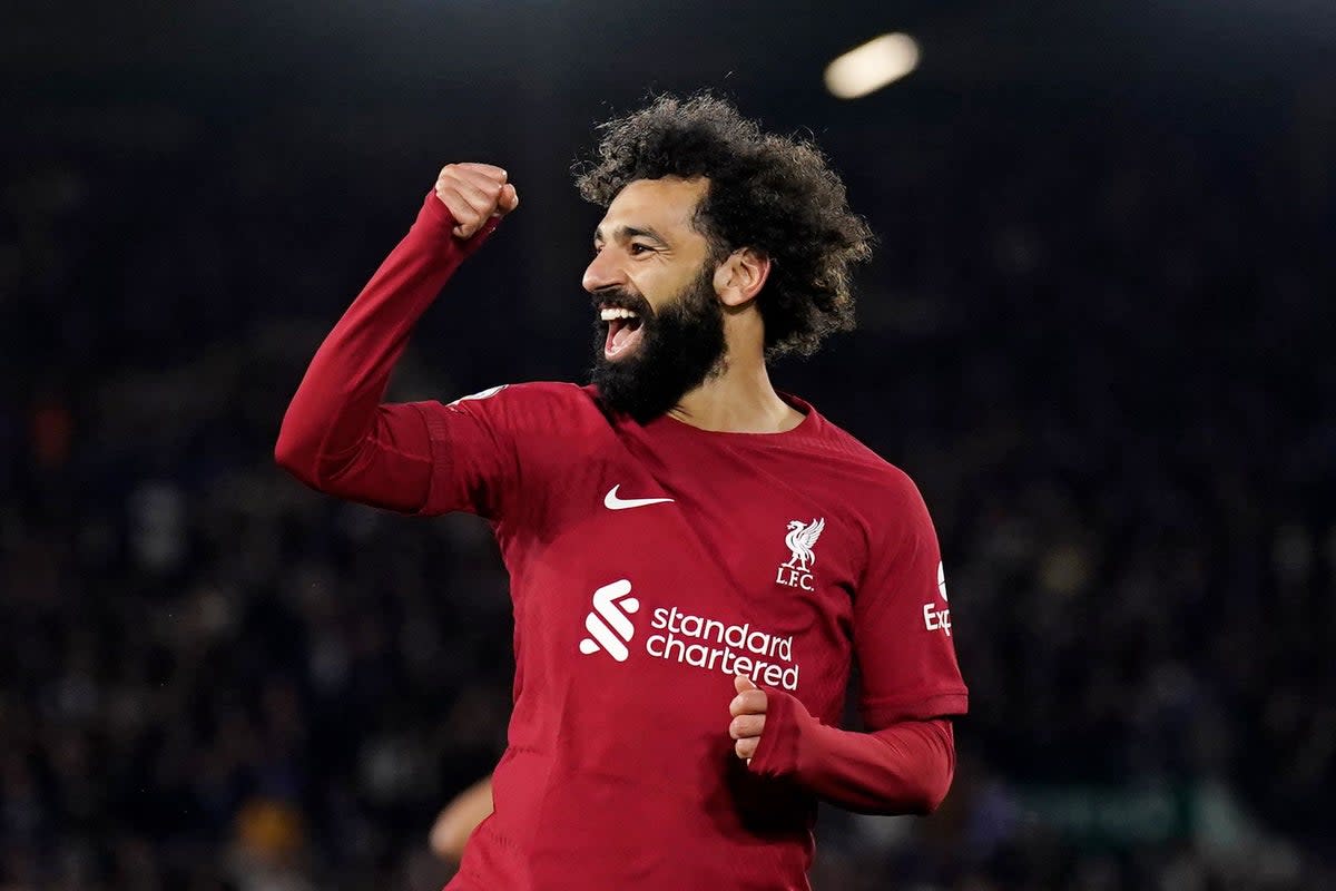 Mohamed Salah celebrates scoring Liverpool’s fourth goal (Tim Goode/PA) (PA Wire)