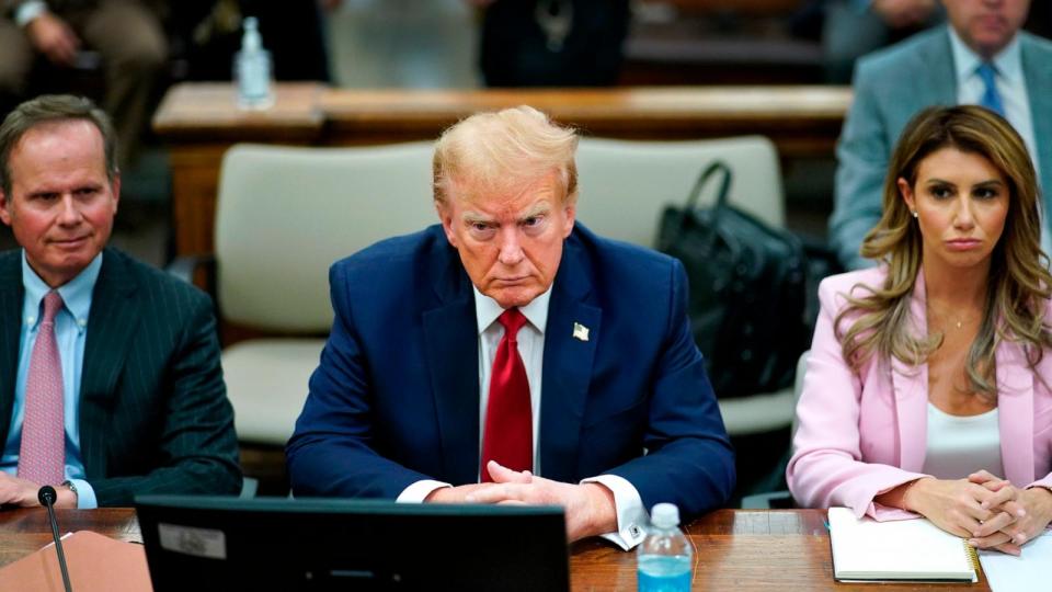 PHOTO: Former President Donald Trump sits at the defense table with his attorneys Christopher Kise and Alina Habba in New York State Supreme Court, Dec. 7, 2023, in New York City.  (Pool/Getty Images)