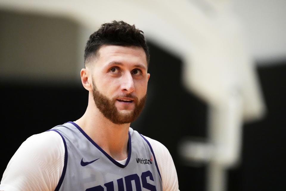 Phoenix Suns center Jusuf Nurkic during training camp at the Verizon 5G Performance Center facility in Phoenix on Oct. 4, 2023.