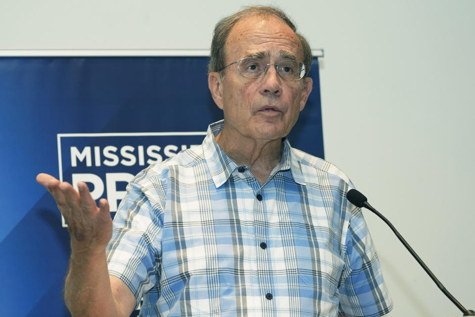 FILE - Mississippi Republican Lt. Gov. Delbert Hosemann responds to a newspaper publisher's question during the Mississippi Press Association annual meeting in Flowood, Miss., June 16, 2023. Hosemann and state Sen. Chris McDaniel, the fellow Republican trying to unseat him in a primary challenge, are seeking to burnish their conservative credentials on the campaign trail. Hosemann is seeking reelection for a second term as the state’s second-highest-ranking official. (AP Photo/Rogelio V. Solis, File)