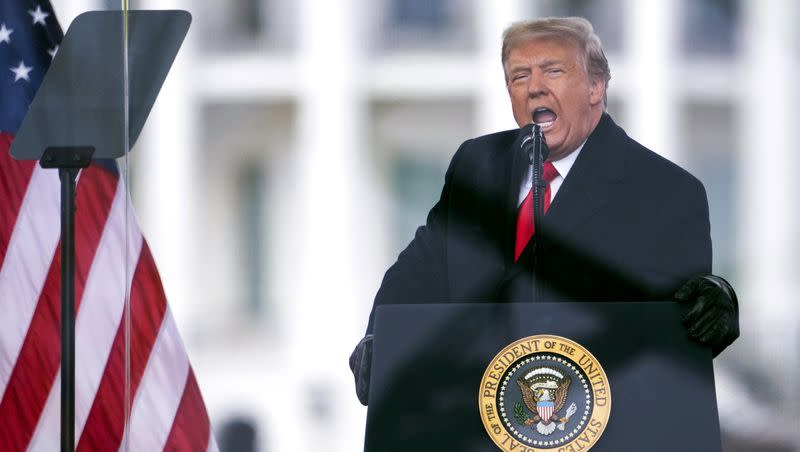 Then-President Donald Trump speaks during a rally disputing the 2020 presidential election in Washington on Jan. 6, 2021. A federal appeals court this week determined Trump cannot claim presidential immunity to charges against him related to the attempts to overturn the election.  