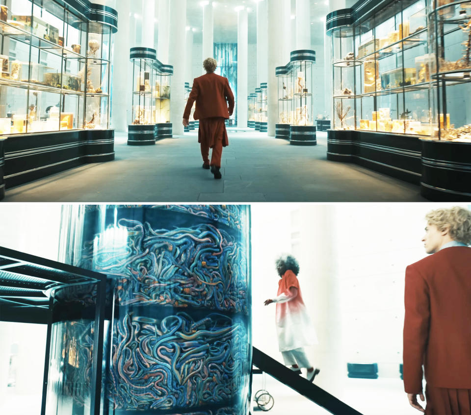 characters walking in a fancy building